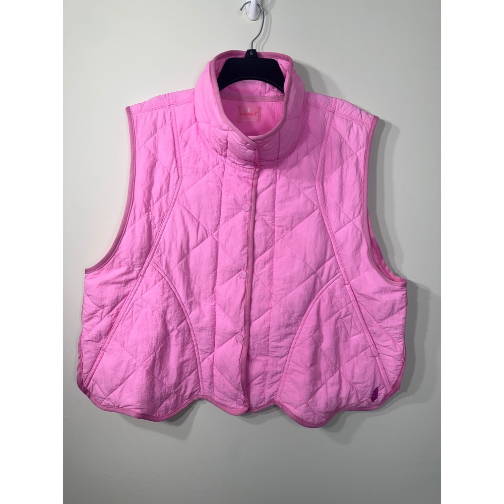 Free People FP Movement In A Bubble Puffer Vest Pink Quilted Scallop Hem Large